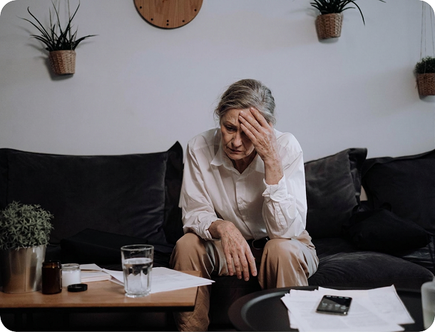 Woman feeling anxious at home
